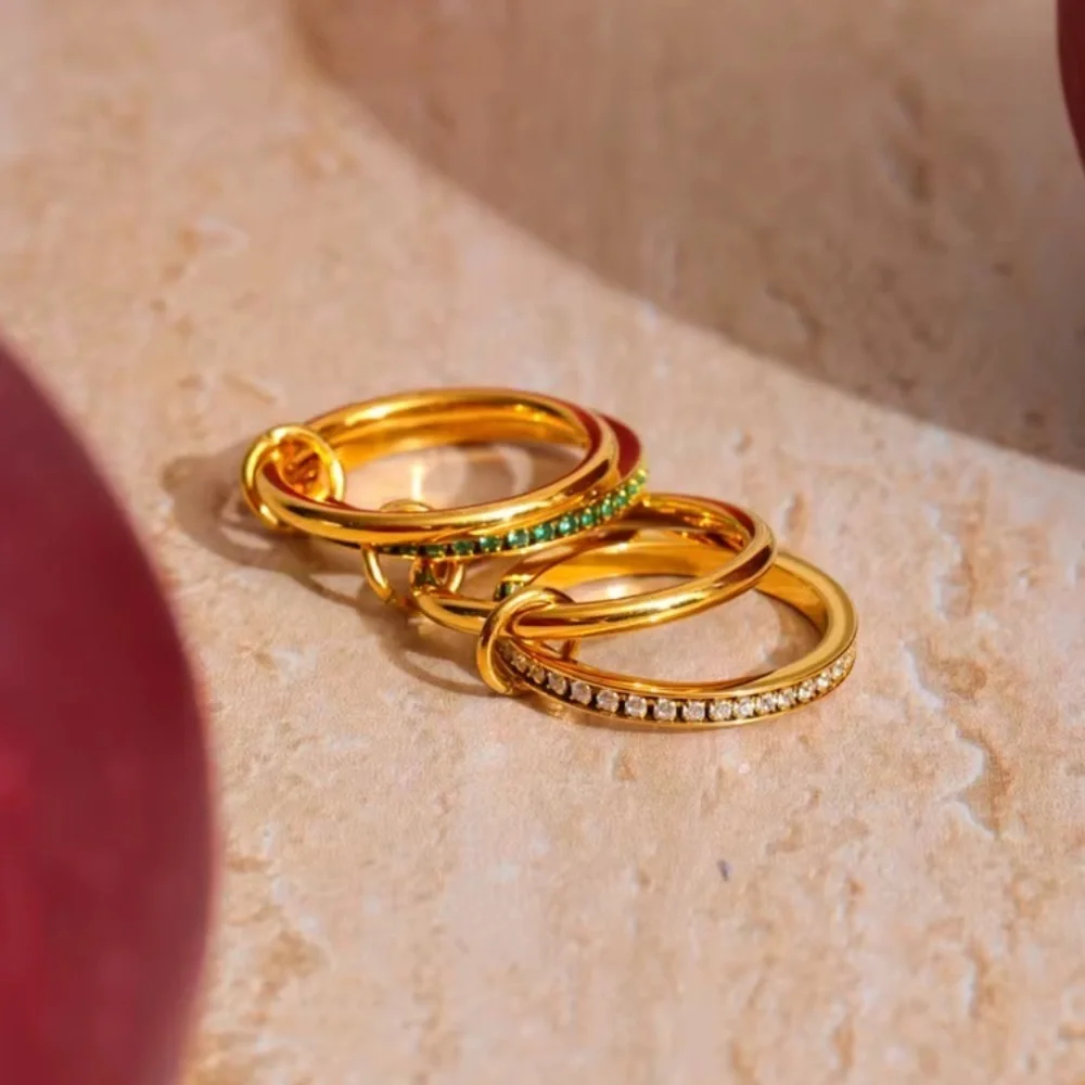 Gold Plated Multi-Band Ring with Cubic Zirconia Accents